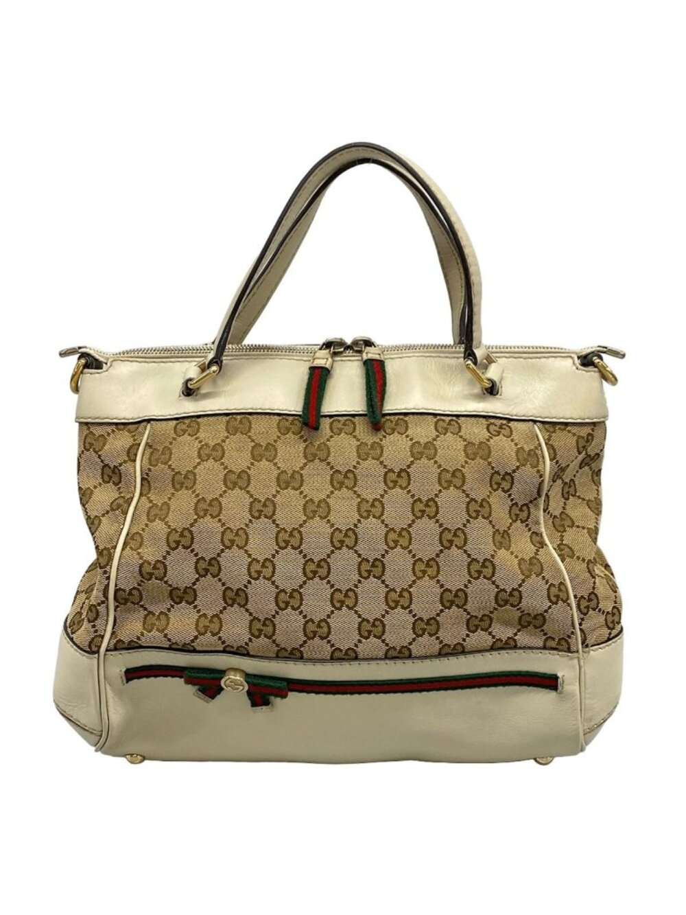 Gucci Handbag Mayfair Beige Dark Brown White Leather